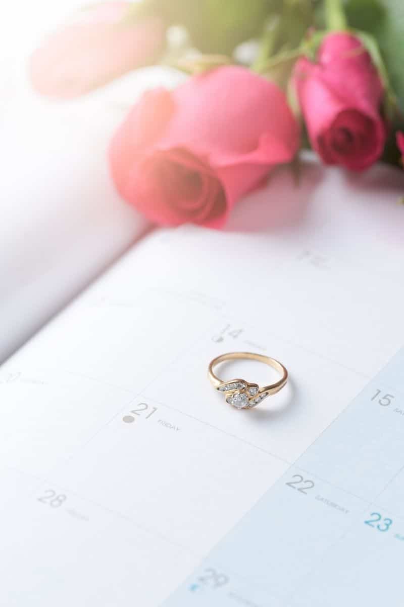 calender with a ring on it.