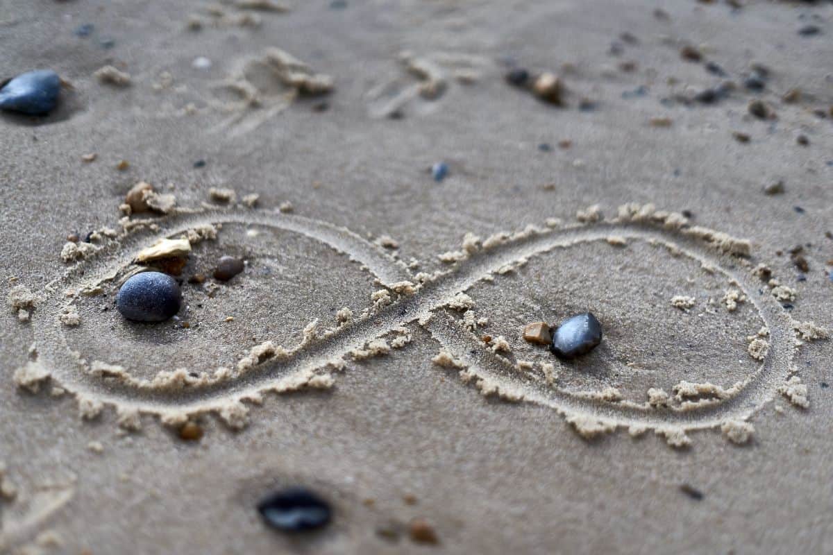 Infinity symbol on sand.