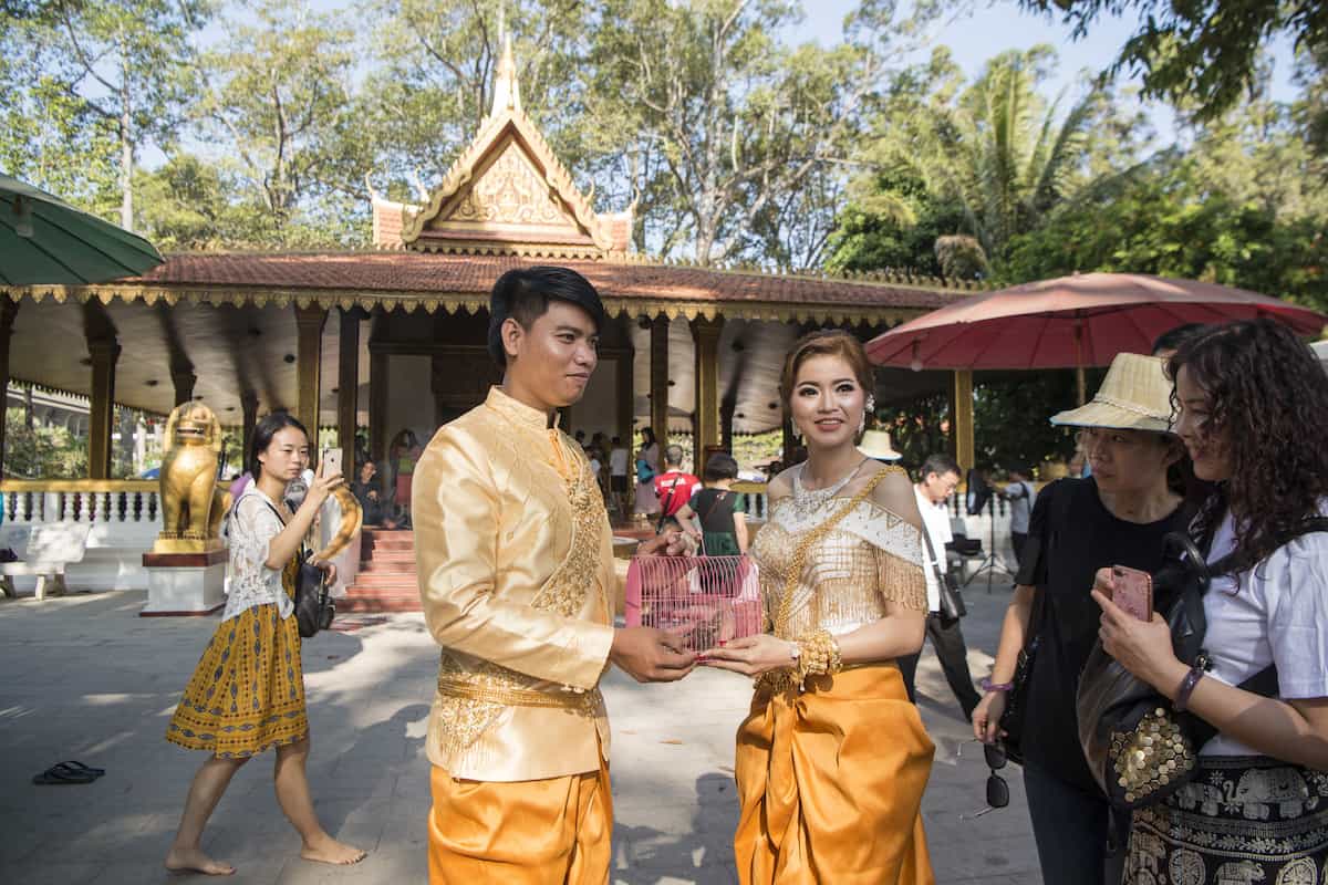 a khmer wedding ceremony at the Preah Angchek or Preah Ang Chorm Shrine in the city of Siem Reap in northwest of Cambodia. Siem Reap, Cambodia, November 2018